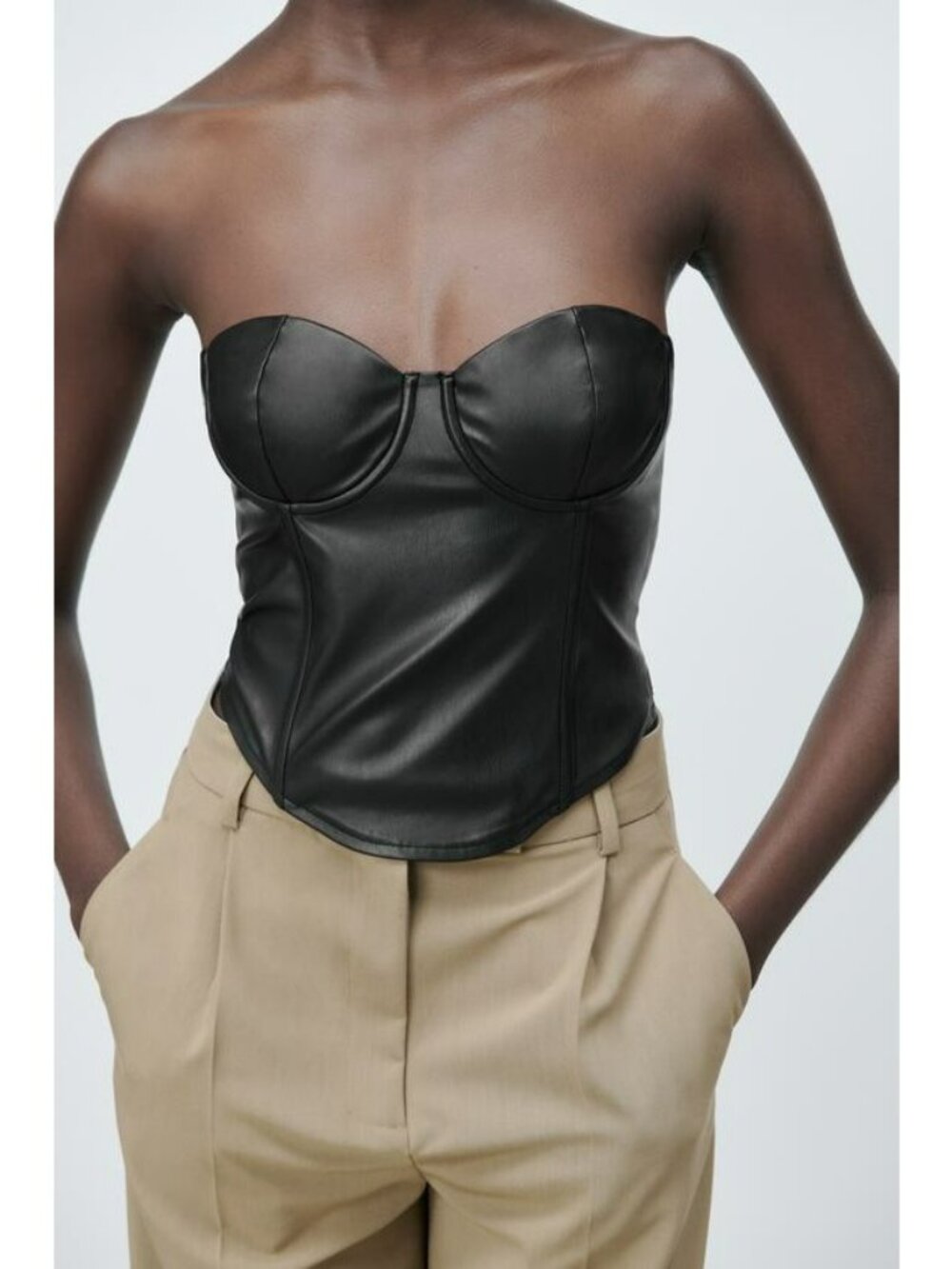 Zara Faux Leather Strapless Corset Top Size Medium